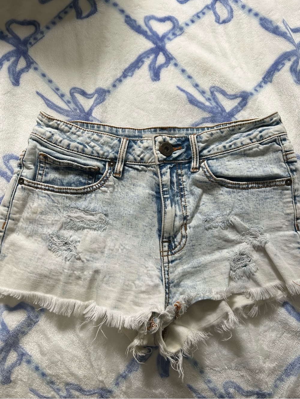 Bullhead Light Blue Distressed Denim Shorts